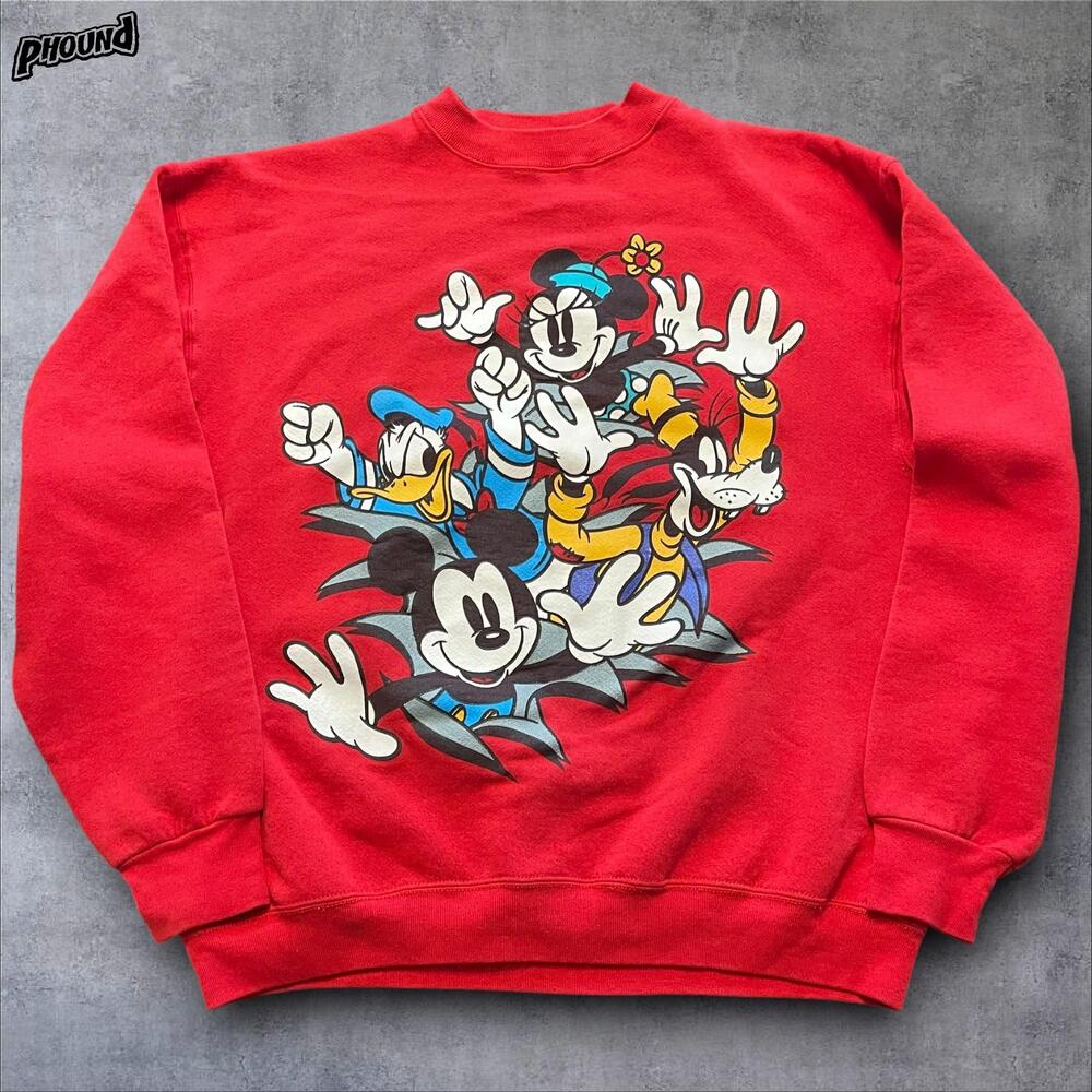 Vintage Disney Mickey & Co Sweatshirt Mens Large Red Crewneck Minnie Goofy 90s
